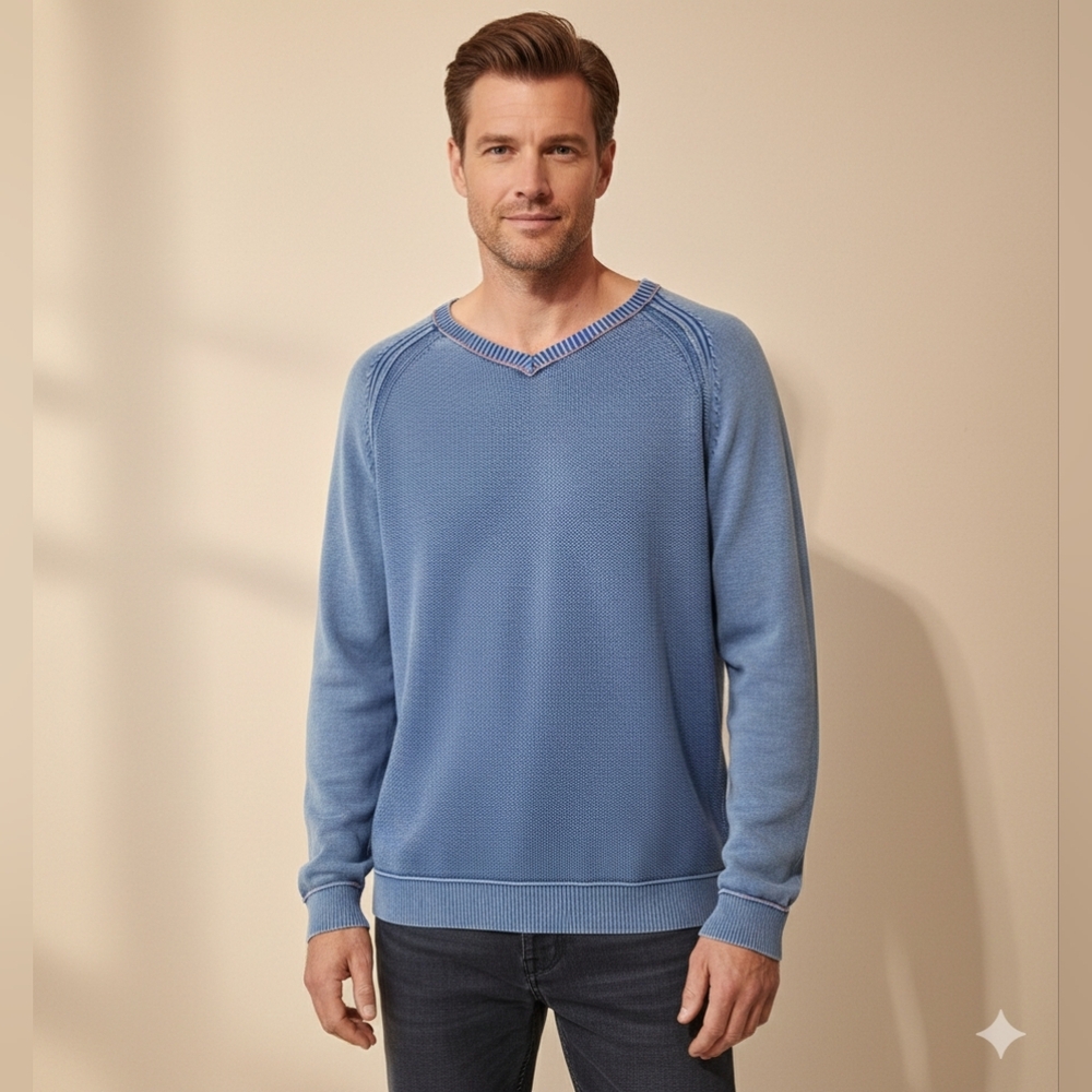 Tommy Bahama Relax XL Blue V-Neck Cotton Sweater Coastal Prep Golf Breathable